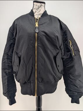 Alpha Industries Black Bomber Jacket with Gold Zipper